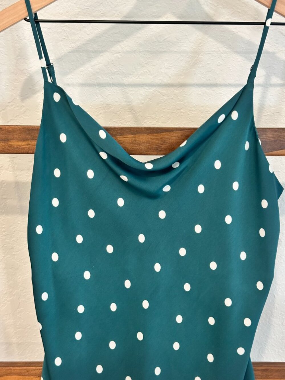 LOFT Teal Polka Dot Cowl Neck Cami Tank Medium Silky Adjustable Strap - Picture 4 of 9